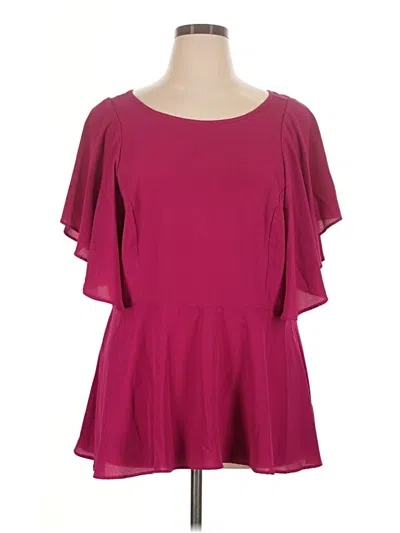 Pre-owned City Chic Short Sleeve Blouse In Burgundy