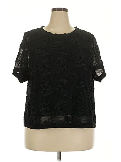 Pre-owned City Chic Short Sleeve Top Black Floral Pattern Crew Neck Tops