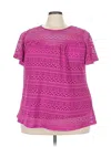City Chic Short Sleeve Top Pink Keyhole Neckline Tops In Pink