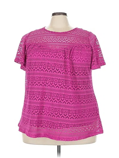 City Chic Short Sleeve Top Pink Keyhole Neckline Tops
