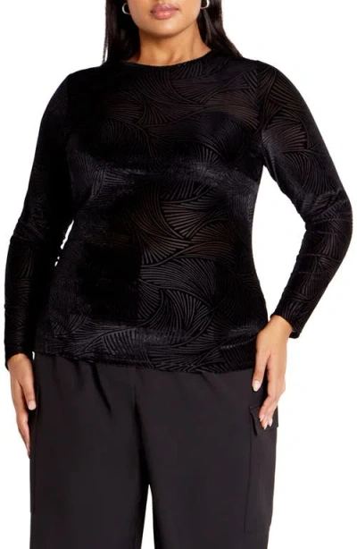 City Chic Sienna Abstract Zebra Print Long Sleeve Top In Black