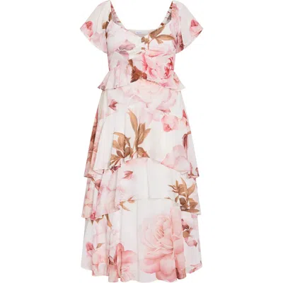 City Chic Sienna Floral Print Midi Dress In Sunlit Petals
