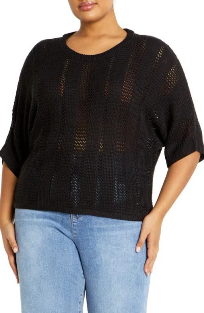 City Chic Sienna Open Stitch Sweater In Black