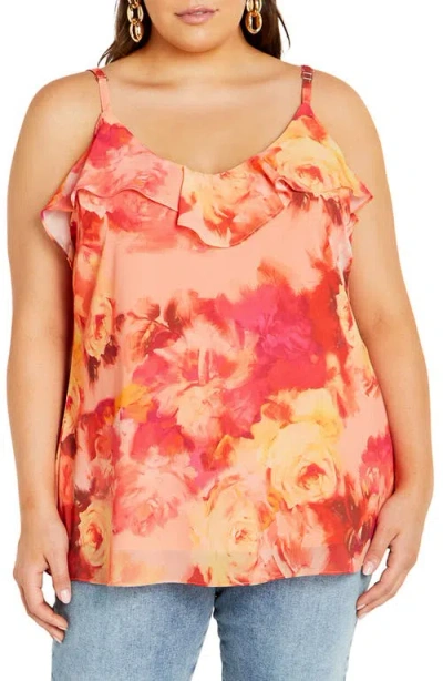 City Chic Sierra Floral Ruffle Camisole In Orange