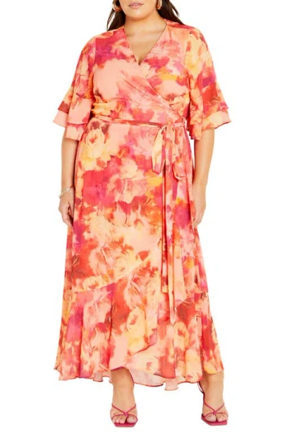 City Chic Sierra Wrap Maxi Dress In Multi