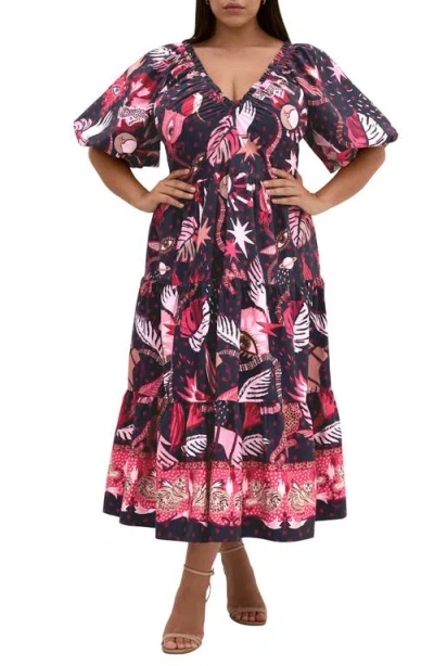 City Chic Simona Mixed Print Midi Dress