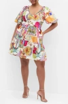 City Chic Simona Puff Sleeve Fit & Flare Minidress In Blue