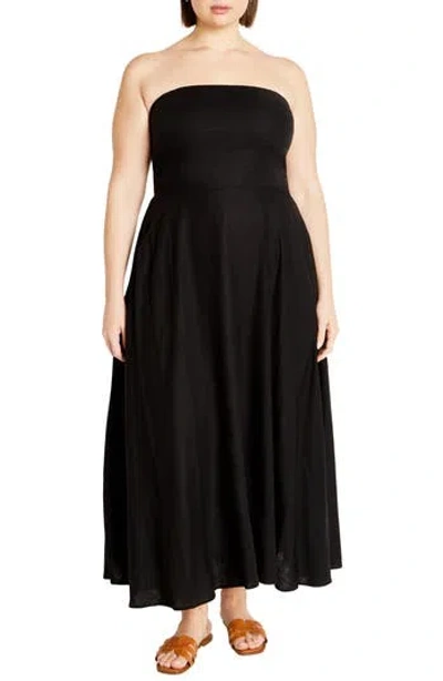 City Chic Simone Strapless Maxi Sundress In Black