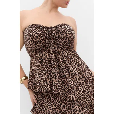 City Chic Skai Leopard Print Asymmetric Top In Brown