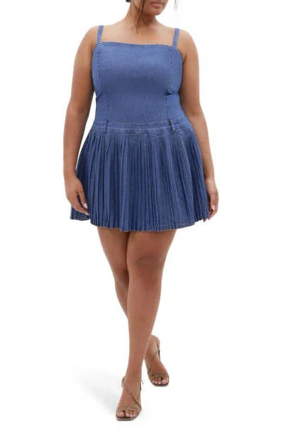 City Chic Skye Fit & Flare Denim Minidress In Mid Denim