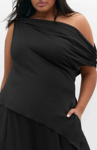 City Chic Skyla Asymmetric One-shoulder Top In Black