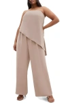 City Chic Skylar Strapless Jumpsuit In Neutral