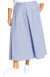 City Chic Skylight Button Front Skirt In Skyblue/wht Stripe