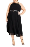 City Chic Sleeveless Pleat Dress In Black