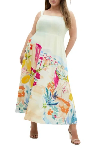 City Chic Sorrento Placed Print Midi Sundress