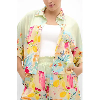 City Chic Sorrento Relaxed Fit Button-up Shirt In Multi