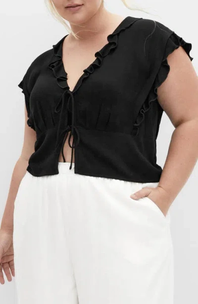 City Chic Spring Love Ruffle Sleeve Crop Top In Black