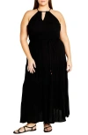 City Chic Stacey Keyhole Tiered Maxi Dress In Black