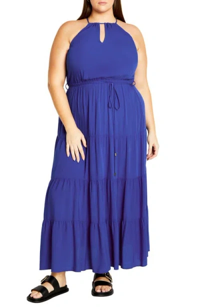 City Chic Stacey Keyhole Tiered Maxi Dress In Marine