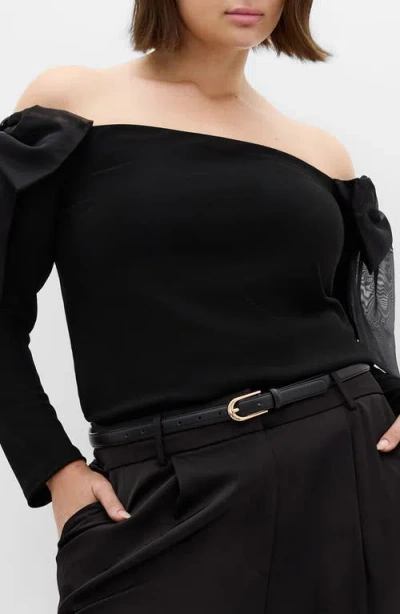 City Chic Stacie Off The Shoulder Long Sleeve Top In Black