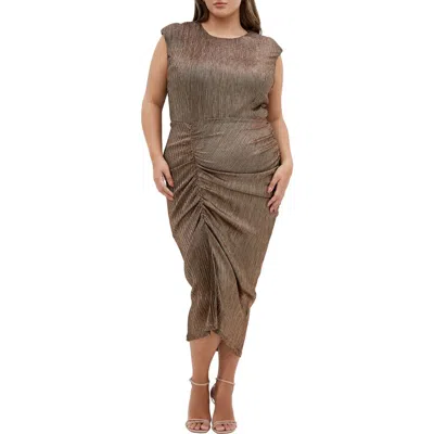 City Chic Starlit Cap Sleeve Ruched Body-con Dress In Brown