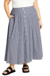 City Chic Stellar Stripe A-line Maxi Skirt In Blue