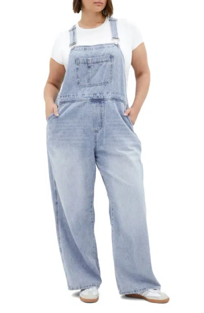 City Chic Straight Leg Overalls In Light Denim