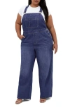 City Chic Straight Leg Overalls In Mid Denim