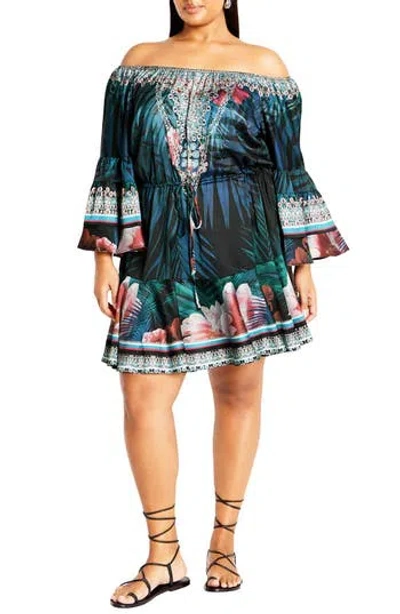 City Chic Summer Nights Off The Shoulder Minidress In Blue
