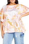 City Chic Sunset Belted Top In Multi
