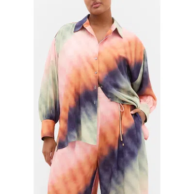 City Chic Sunset Ombré Button-up Shirt In Multi