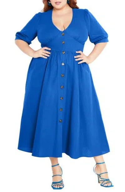 City Chic Sunset Stroll Fit & Flare Dress In Monaco Blue