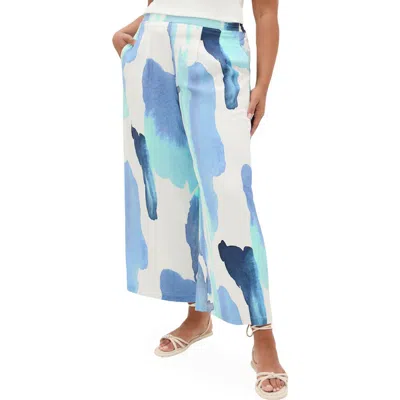 City Chic Surface Level Print Wide Leg Pants In Blue