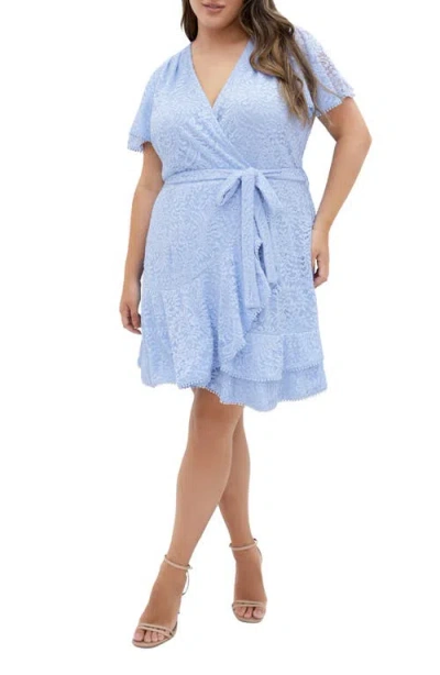 City Chic Sweat Lace Wrap Dress In Sky Blue