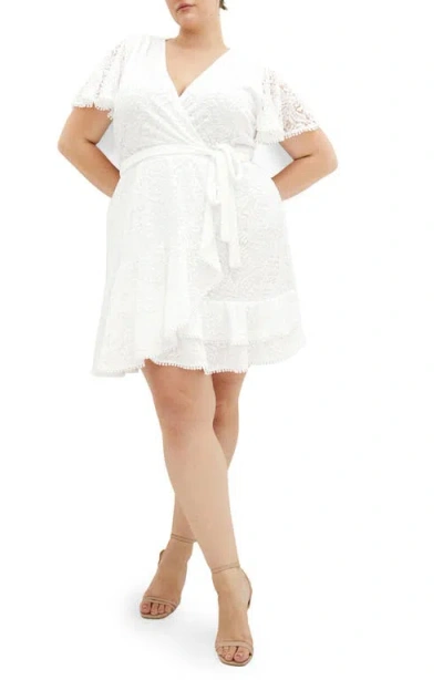 City Chic Sweat Lace Wrap Dress In White