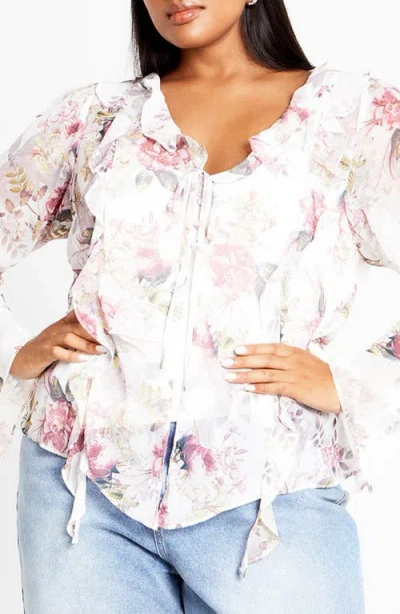 City Chic Sweet Nothings Ruffel Top In Pastel Floral