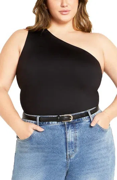 City Chic Swept Away One-shoulder Top In Black