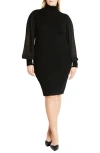City Chic Tahlia Sheer Long Sleeve Sweater Dress In Black