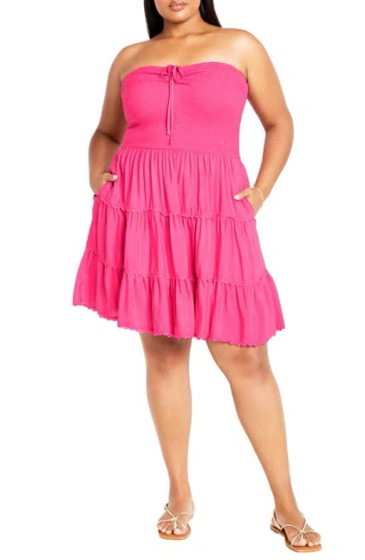 City Chic Tahlia Smocked Strapless Dress In Flamingo