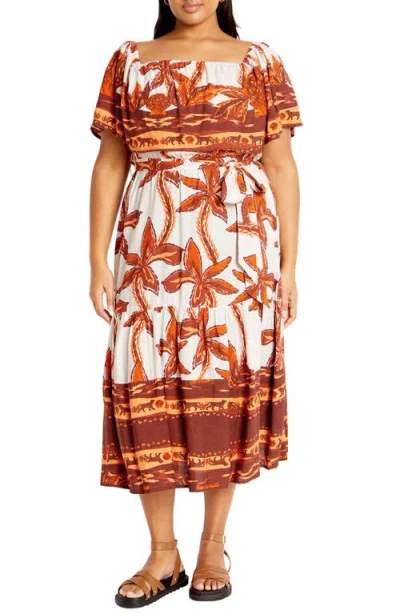 City Chic Talia Tie Belt Midi Dress In Tahitian Brd