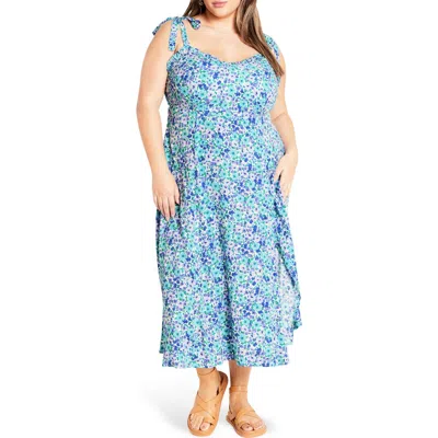 City Chic Tamara Floral Tie Strap Midi Sundress In Blue