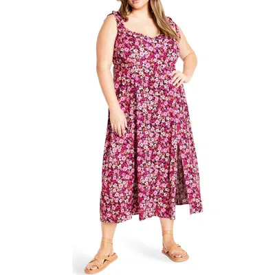 City Chic Tamara Floral Tie Strap Midi Sundress In Pink