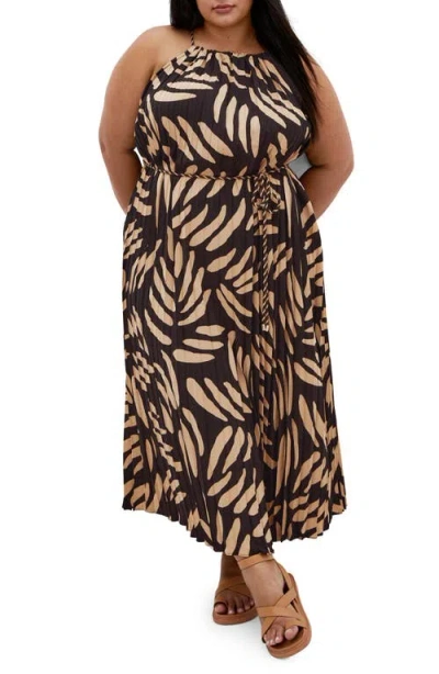 City Chic Tatum Pleated Tie Waist Dress In Multi