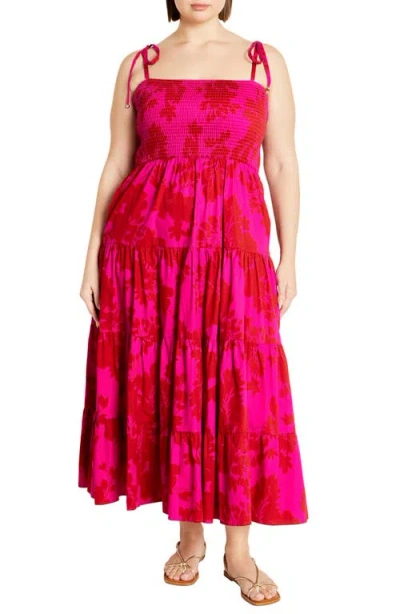 City Chic Tayla Print Smocked Tiered Maxi Dress In Multi