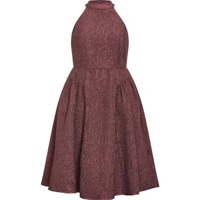 City Chic Textured Sleeveless Jacquard Midi Dress In Brown
