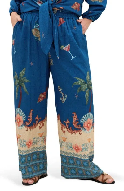 City Chic Tia Print Pants In Blue