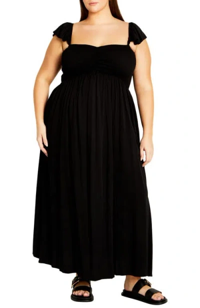 City Chic Tiarne Smocked Maxi Dress In Black