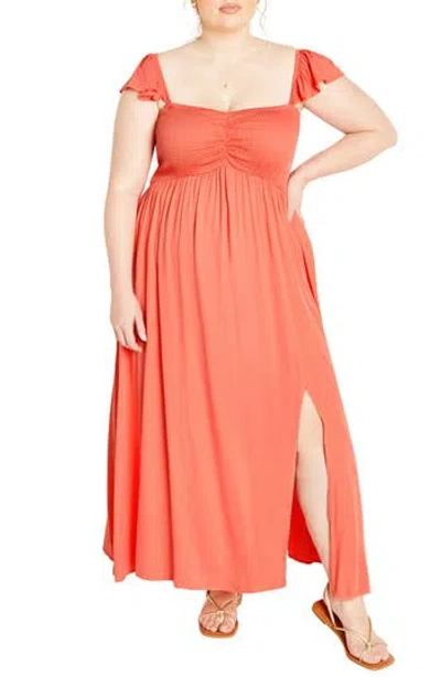 City Chic Tiarne Smocked Maxi Dress In Animal Print