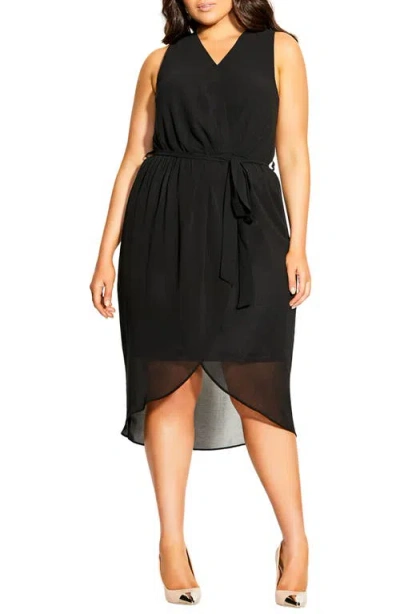 City Chic Tie Belt Faux Wrap Dress In Black