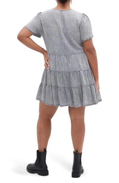 City Chic Tiered Denim Minidress In Gray
